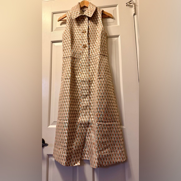 NWT Tuckernuck Ocean Spray Sleeveless Cheyenne tan blue geometric print Dress XS - Picture 14 of 15